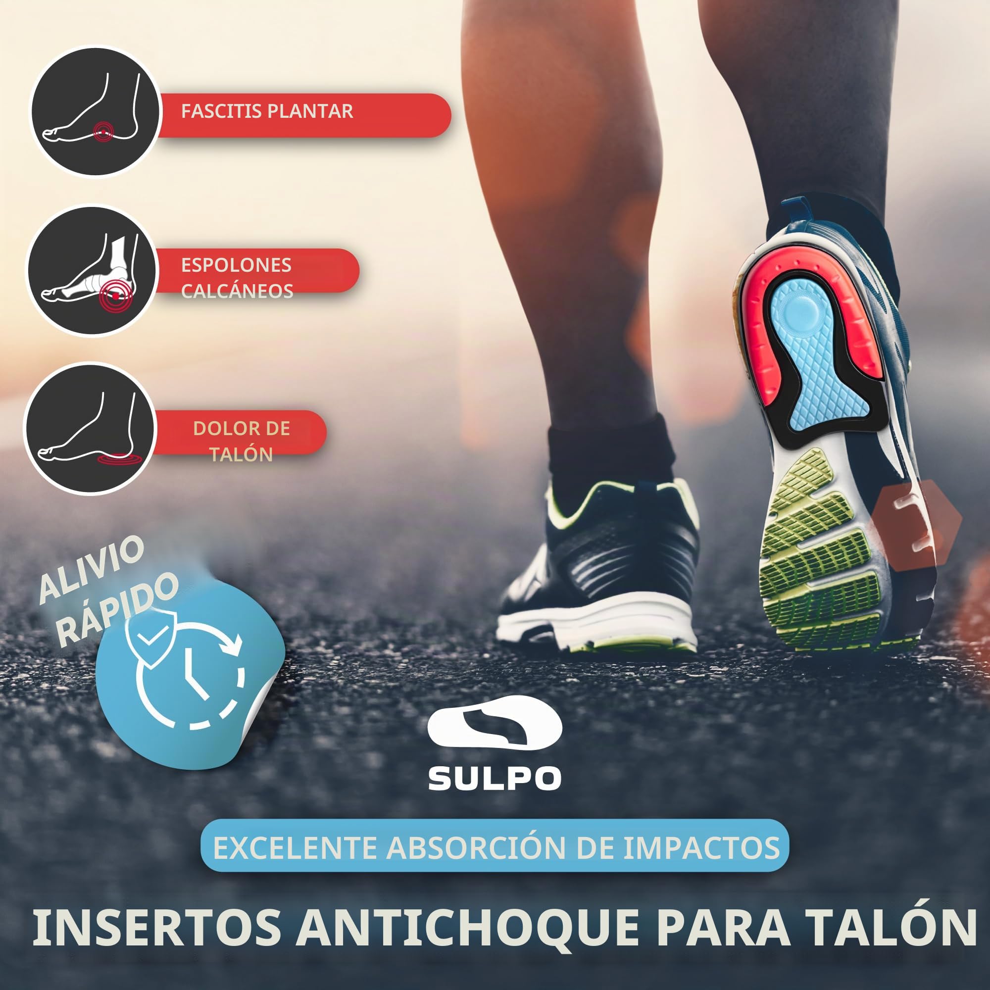 SULPO Taloneras de gel para fascitis plantar y espolón calcáneo, plantillas talón ortopédicas, alivio del dolor, transpirables y antideslizantes, hombre y mujer 36-39, 1 par