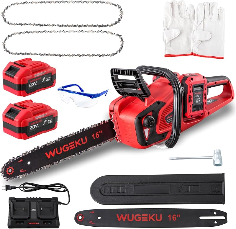 16-Inch 40V Brushless Chainsaw, Fits Makita 18V LXT Batteries | 2×4.0Ah Batteries & Charger, 69 ft/s Cutting, Auto Oiler, Safety Lock, Gloves & Goggles for Pruning, Yard Cleanup & Firewood