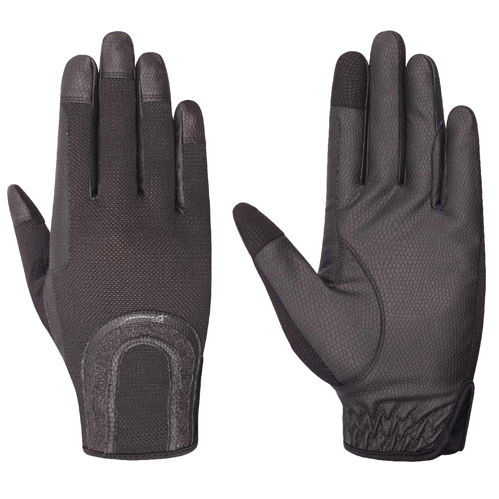 Joanna Hybrid Leather and Mesh, Equestrian Horse Riding Gloves, Black (X-Small 5)