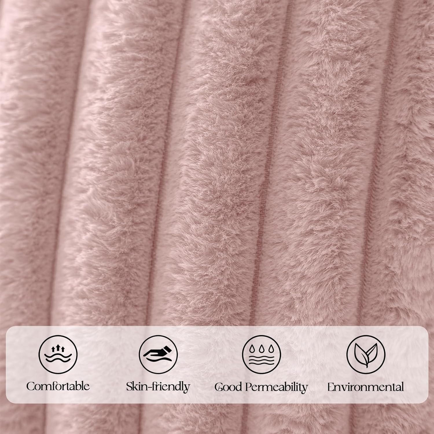 MOSAYT Spring Faux Fur Throw Pillow Covers 22x22 Inch Set of 2, Soft Square Fluffy Striped Modern Decorative Pillow Covers for Sofa Bedroom Living Room, Blush Pink