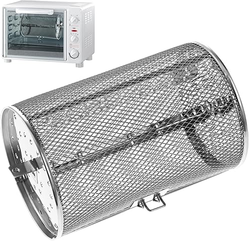 Cabilock Cesta redonda de acero inoxidable para parrilla de asador, jaula de horno para freidora de aire, herramienta rotativa, cesta de asador,