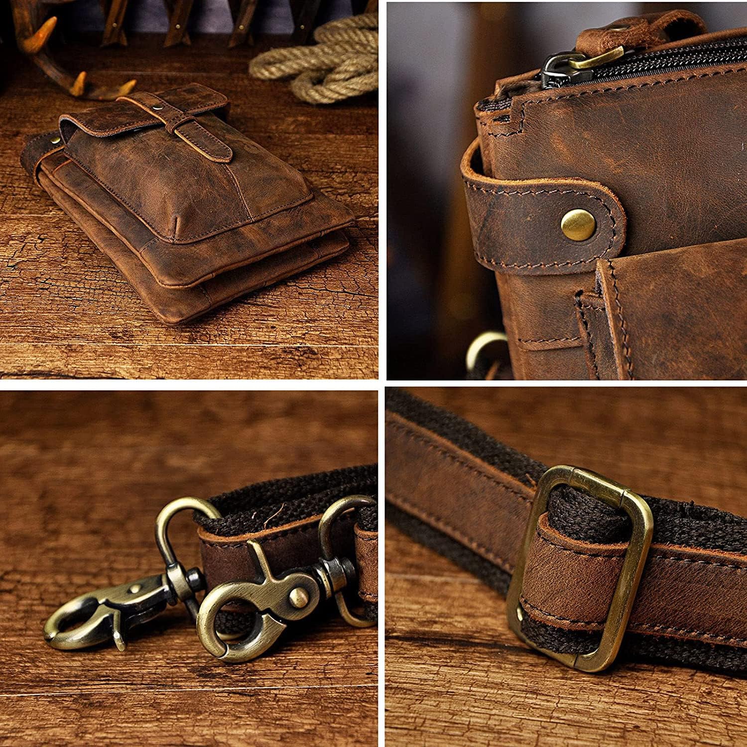 Le'aokuu Mens Genuine Leather Fanny Small Messenger Shoulder Satchel Waist Bag Pack 8711 - Image 6