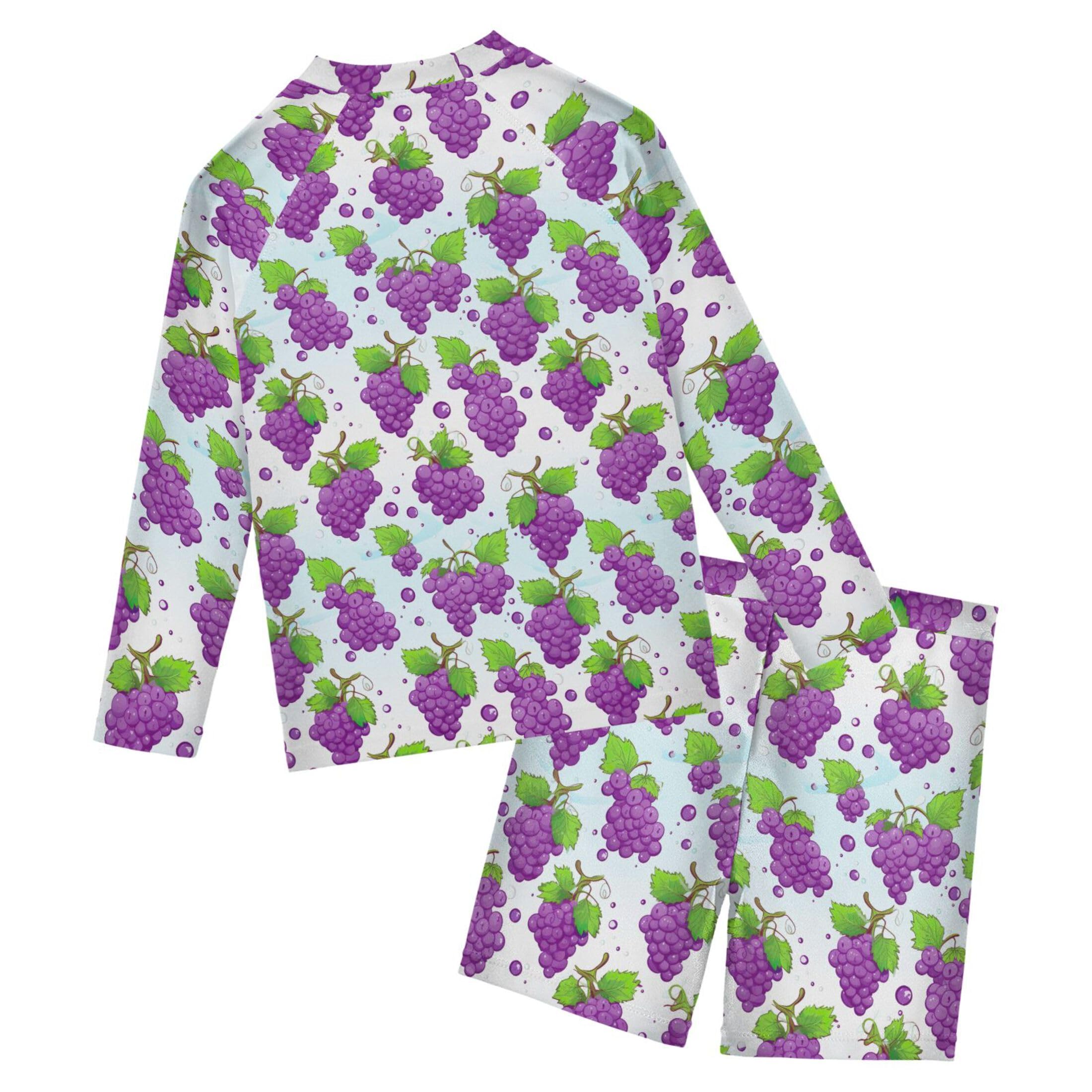 Grape Fruit Boys Rash Guard Swimsuits Set for Boys Long Sleeve Swim Shirts Bathing Suits with Trunks B0402879