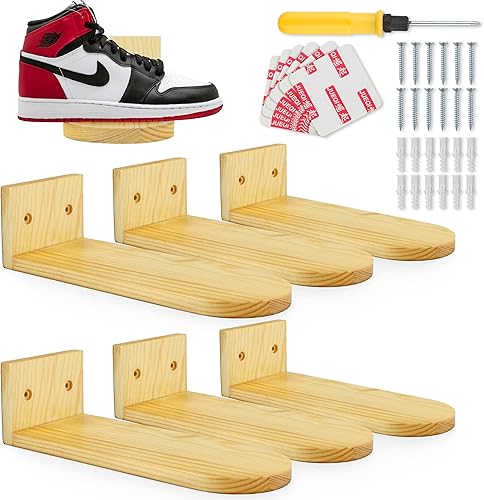 Estante para zapatos de pared, estante de exhibición de zapatos de madera de pino, juego de 6 creaciones tradicionales, montaje en pared e