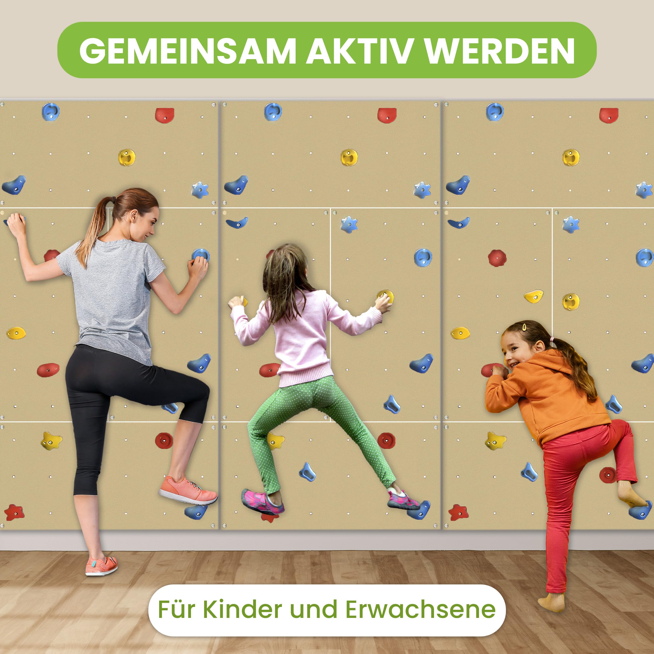 Gartenpirat Kletterwand Indoor IW8 5,20 m² – Boulderwand für Innen mit 40 bunten Klettersteinen acht Platten 114x57 cm – vormontiert inkl. Montagematerial – ideal fürs Kinderzimmer