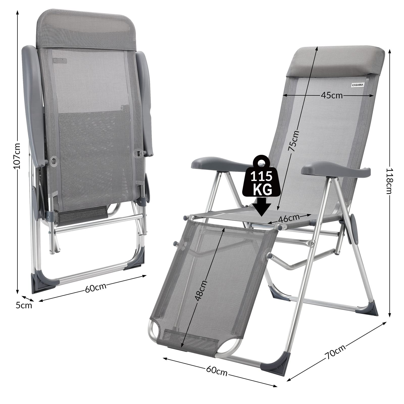 Casaria® Set da 2 Sedie da Giardino Sdraio Reclinabile 7 Livelli Tessuto Traspirante Sedie Campeggio