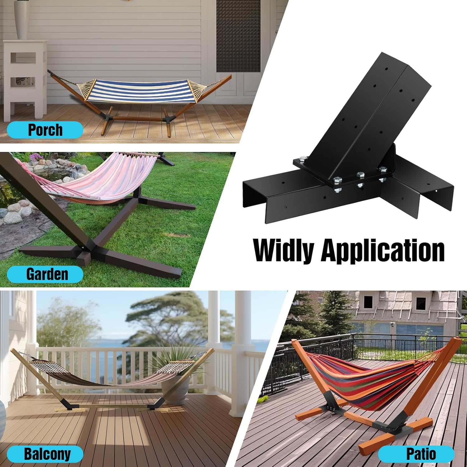 Hammock Stand Bracket, Heavy Duty DIY Hammock Bracket Kits Fit for 4" x 4" (Actual 3.5" x 3.5") Lumber /Wood Posts, 500 LBS Capacity, Black Powder Coated-2PACK