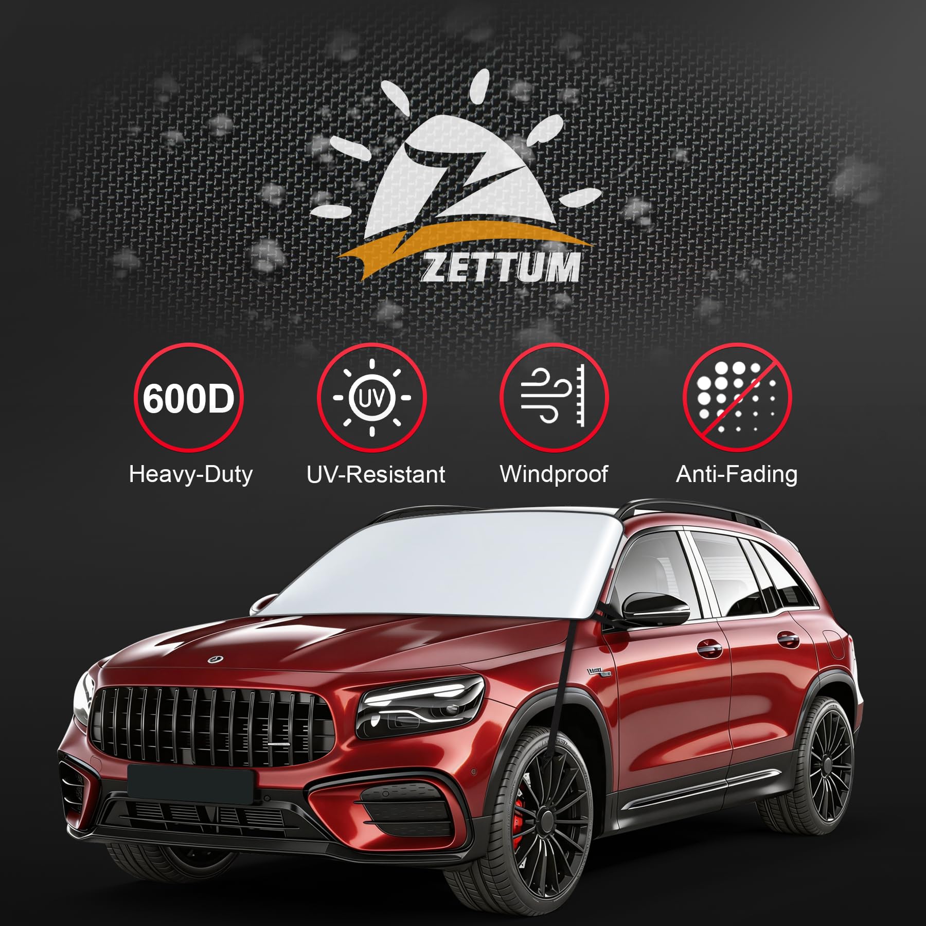 Zettum Copertura parasole per parabrezza SUV, 600D, resistente e resistente ai raggi UV, protezione per esterni estivi per la maggior parte dei SUV e minivan (178 x 127 cm)