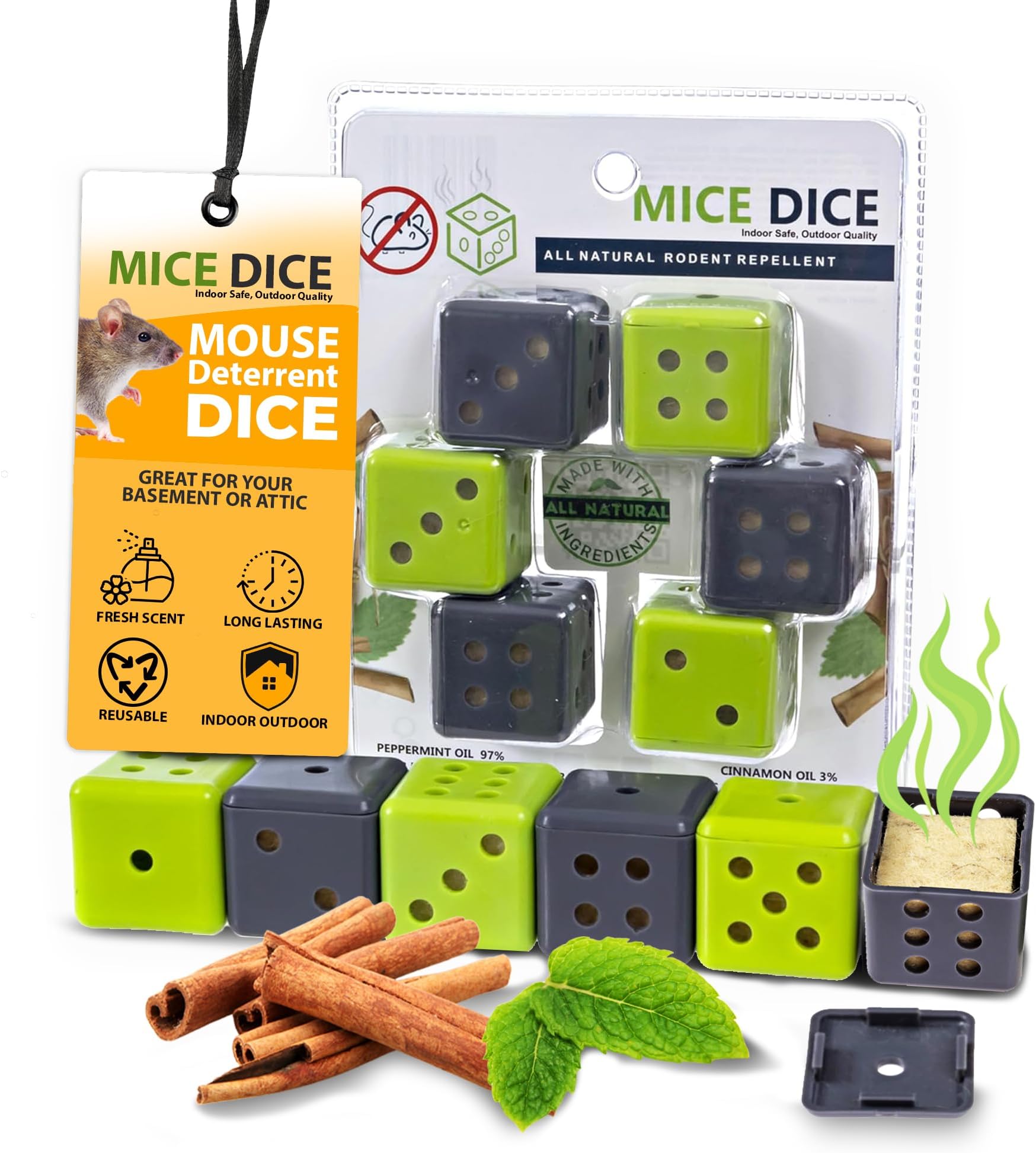 Peppermint Oil for Mice - Mice Dice Mouse Solution for Home and Outdoor - 6 Pack