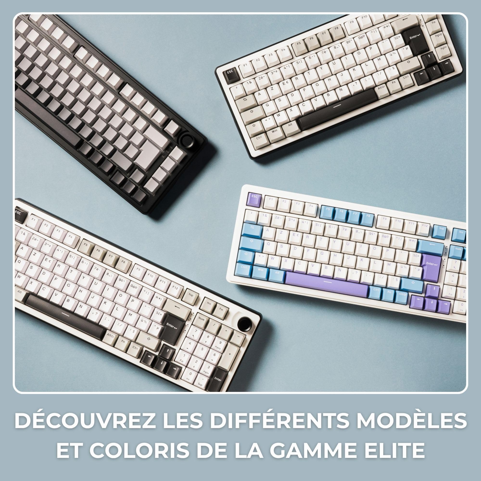 The G-Lab - KEYZ ELITE 300 WG - Bezprzewodowa Klawiatura Gamingowa - Układ AZERTY FR - Mechaniczna Klawiatura z Hot-Swappable Switches, 5-Layer Gasket, Tri-Mode 2.4G/BT/Kabel, RGB i Makra, Win/Mac