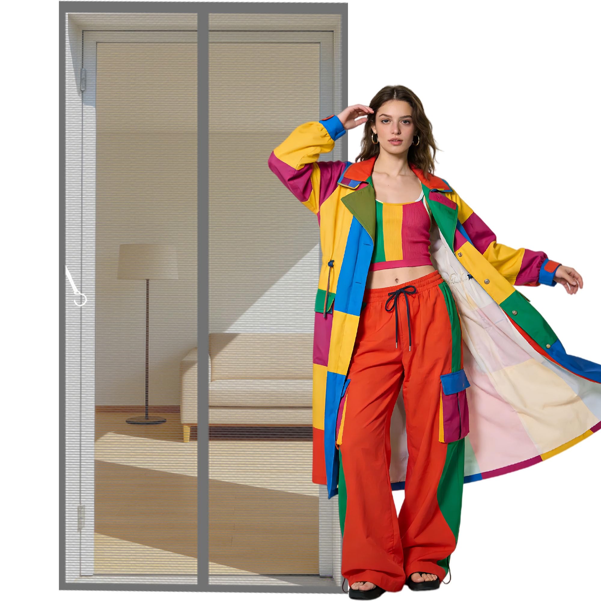Magnetic Fly Screen 139 x 277 cm Automatically Closes Magnetic Fly Screen for Doors Keeping Out Flies Bug Suitable for Patio Room Balcony Bedroom, Grey