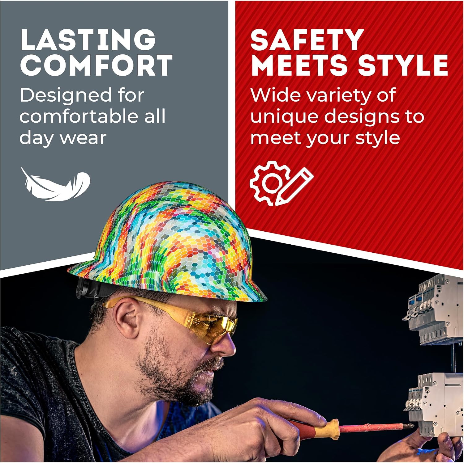 Updated Acerpal Full Brim Hard Hat, Padded, OSHA Type 1 Class E, G, & C Construction Safety Approved Hardhats, Designed, Hard Hats for Men, Cascos De Construccion Helmet.