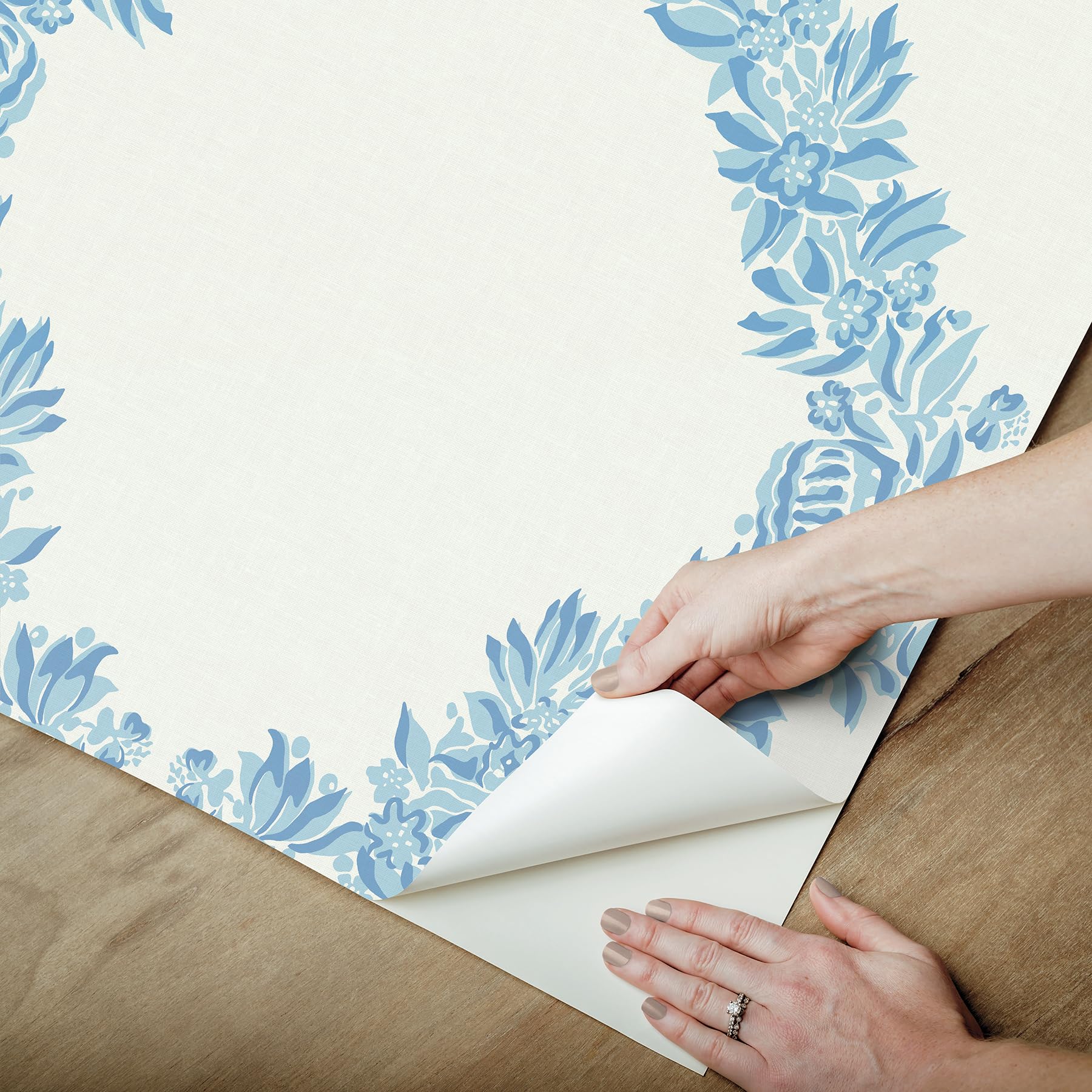NuWallpaper x Scalamandre Sky Blue Wreath Peel & Stick Wallpaper