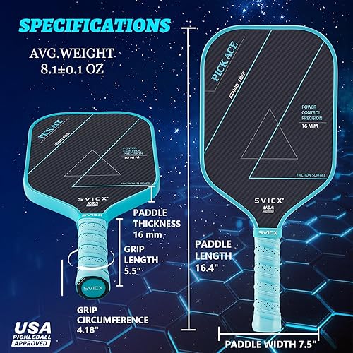 Miniatura 3 de Carbon Fiber Pickleball Paddle 16mm  Professional Pickleball Paddles with Superior Control, Power & Spin  Extended Handle for Two-Handed Grip, USAPA