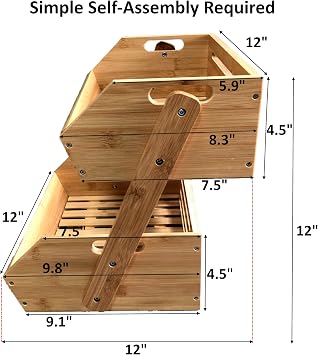 Bamboo Open-Front Stacking Storage Bin -Configurable as 2-Tier Fruit Basket