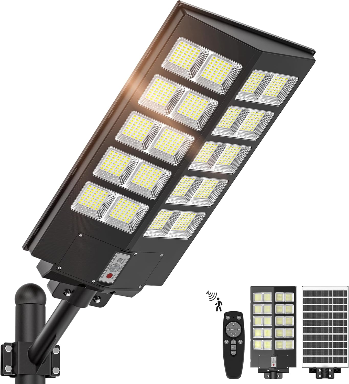 10000W Solar Lights Outdoor - 8000K Solar Street Lights Outdoor, IP66 Waterproof Motion Sensor Flood Lights with Remote Control, Dusk to Dawn, 350°Wide Angle Light for Parking Lot, Yard, Farm