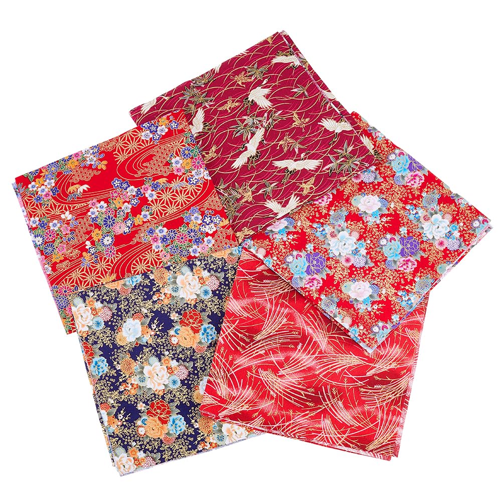 MAYJOYDIY 5 Stile 50cm Japanische Baumwollstoff Quiltquadrate Blätter Vorgeschnitten Multi Design Gedruckte Patchwork für Nähen Kleidung Kissen Handwerk, Wellen Blumenmuster/Gemischtes Blumenmuster