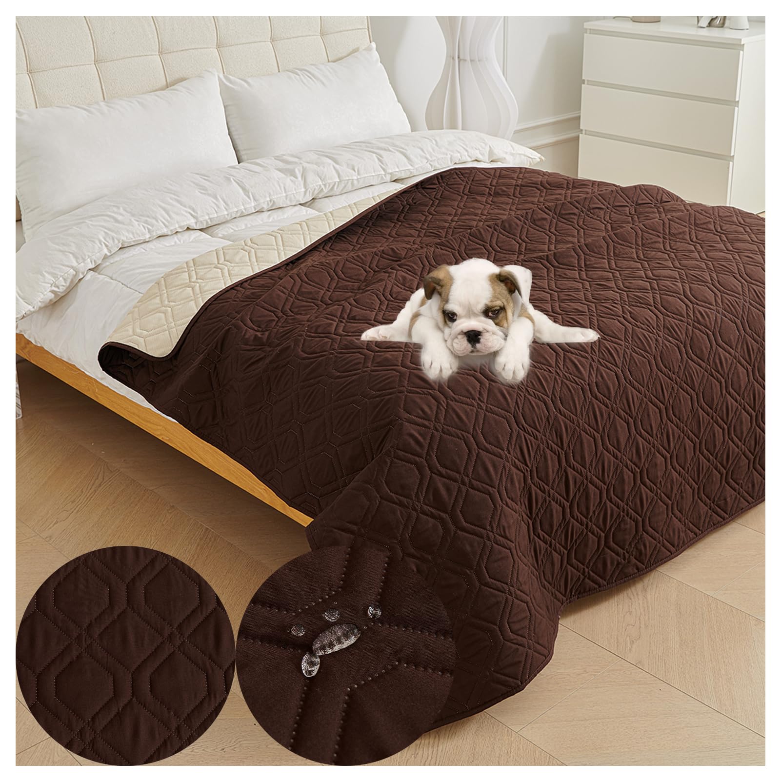 OREZAUQS Waterproof Bed Sheet Cover Pet Hair Resistant Bed Sheet Cover for Dog and Cats Washable Reversible Scratch Proof Furniture Protector Dog Bed Cover Pet Blanket (Brown,210 * 210cm)