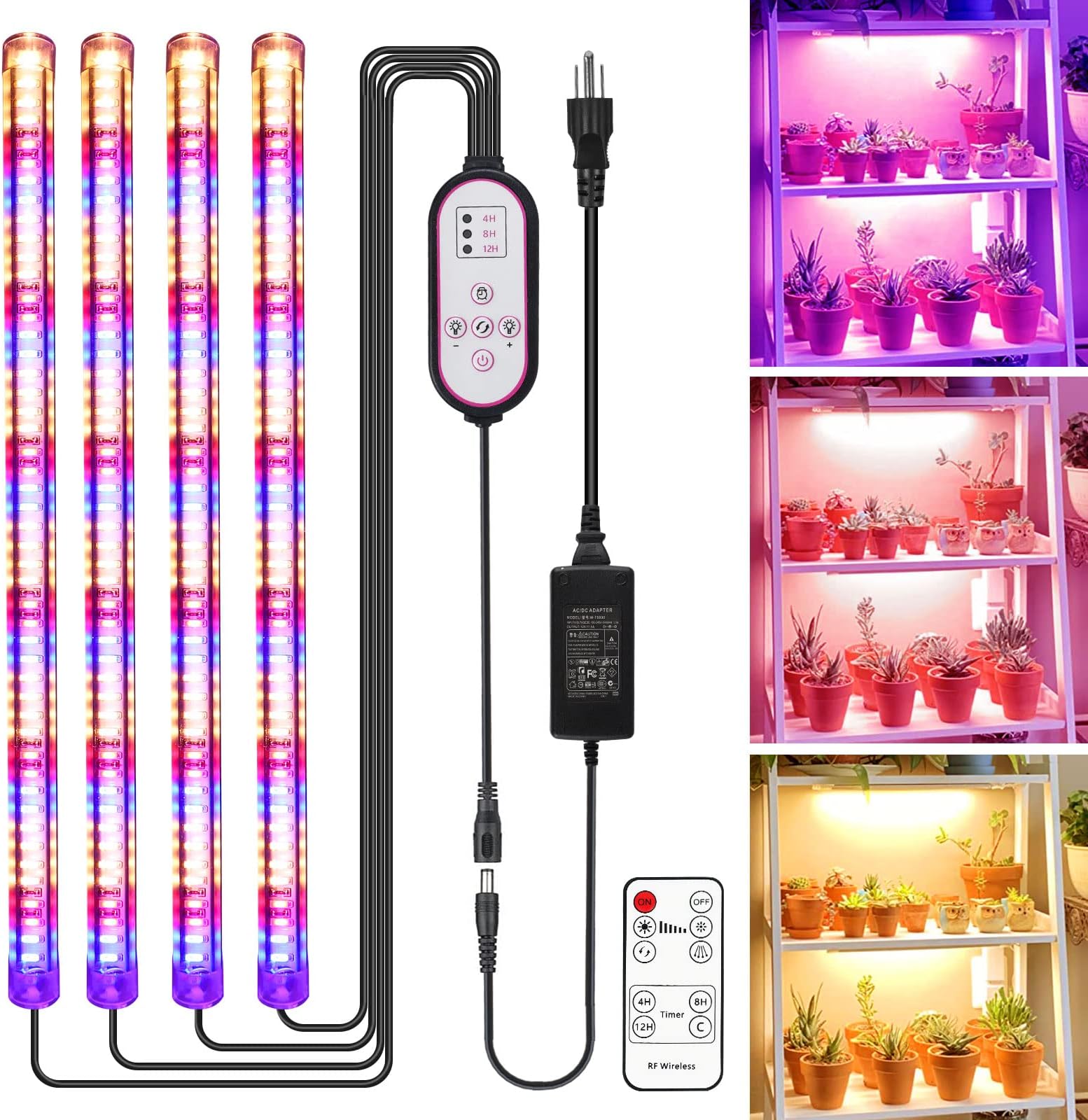 LED Grow Light Strip, Full Spectrum 192 LEDs Grow Lights for Indoor Plants with 4/8/12H Timer, 3 Spectrum Modes, 10 Brightness Levels Growing Lamp for Seed Starting Hydroponics Succulent, 4 Strips