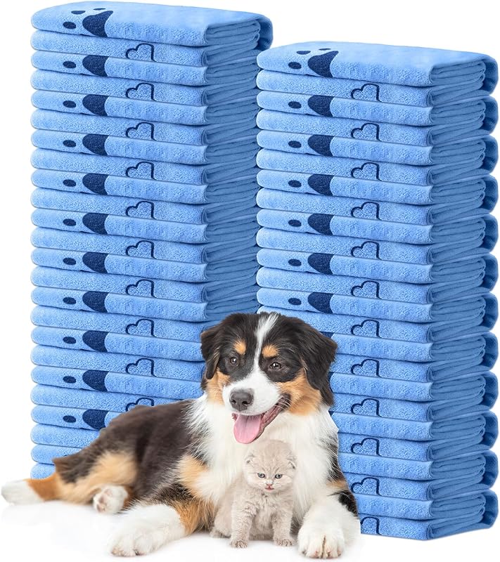 Toalhas de Microfibra para Cães e Gatos Tatuo com Estampa de Ossos e Patas, 50 x 100 cm, Pacote com 22