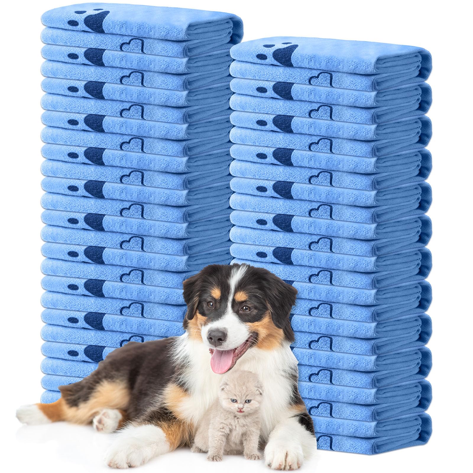 Tatuo Hundehandtücher zum Trocknen, 50,8 x 101,6 cm, saugfähiges Mikrofaser-Handtuch, schnell trocknend, Welpenbadzubehör für kleine, mittelgroße und große Hunde, Welpen, Katzen, Blau, Knochenmuster