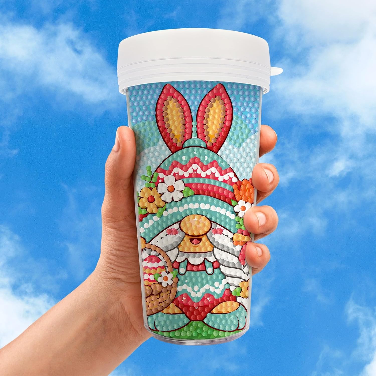 5Pcs DIY Diamond Art Painting Cup Easter Handmade Creative Tumbler 16oz Diamond Painted Water Bottle Diamond Art Gifts for Beginner Adult