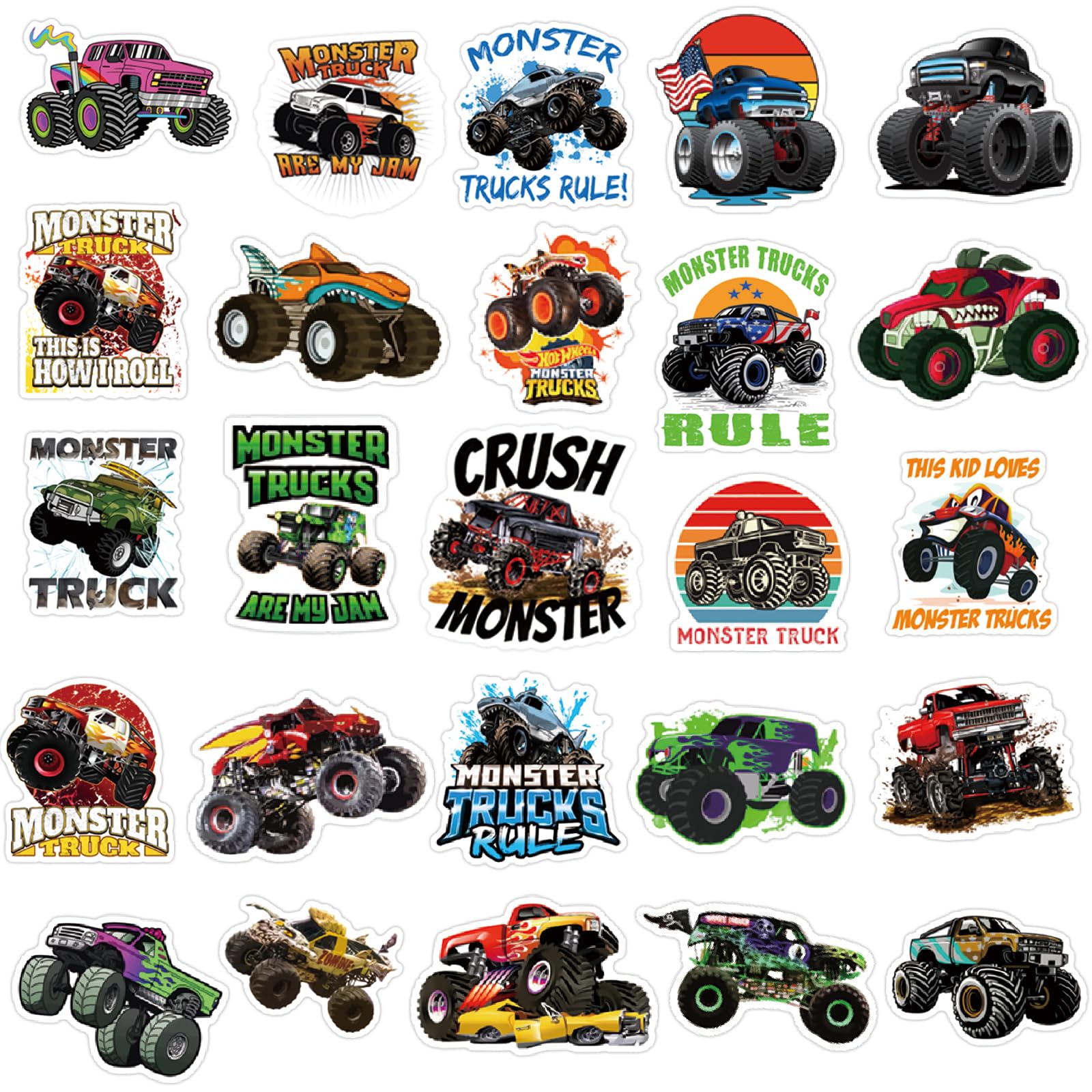 Monster Truck Stickers Pack,50Pcs Cool Monster Truck Children's Sticker,Waterproof Graffiti Vinyl Decal Stickers for Kids Teens Adults Laptop Computer Skateboard Water Bottles Bicycle Helmet Luggage - Image 3