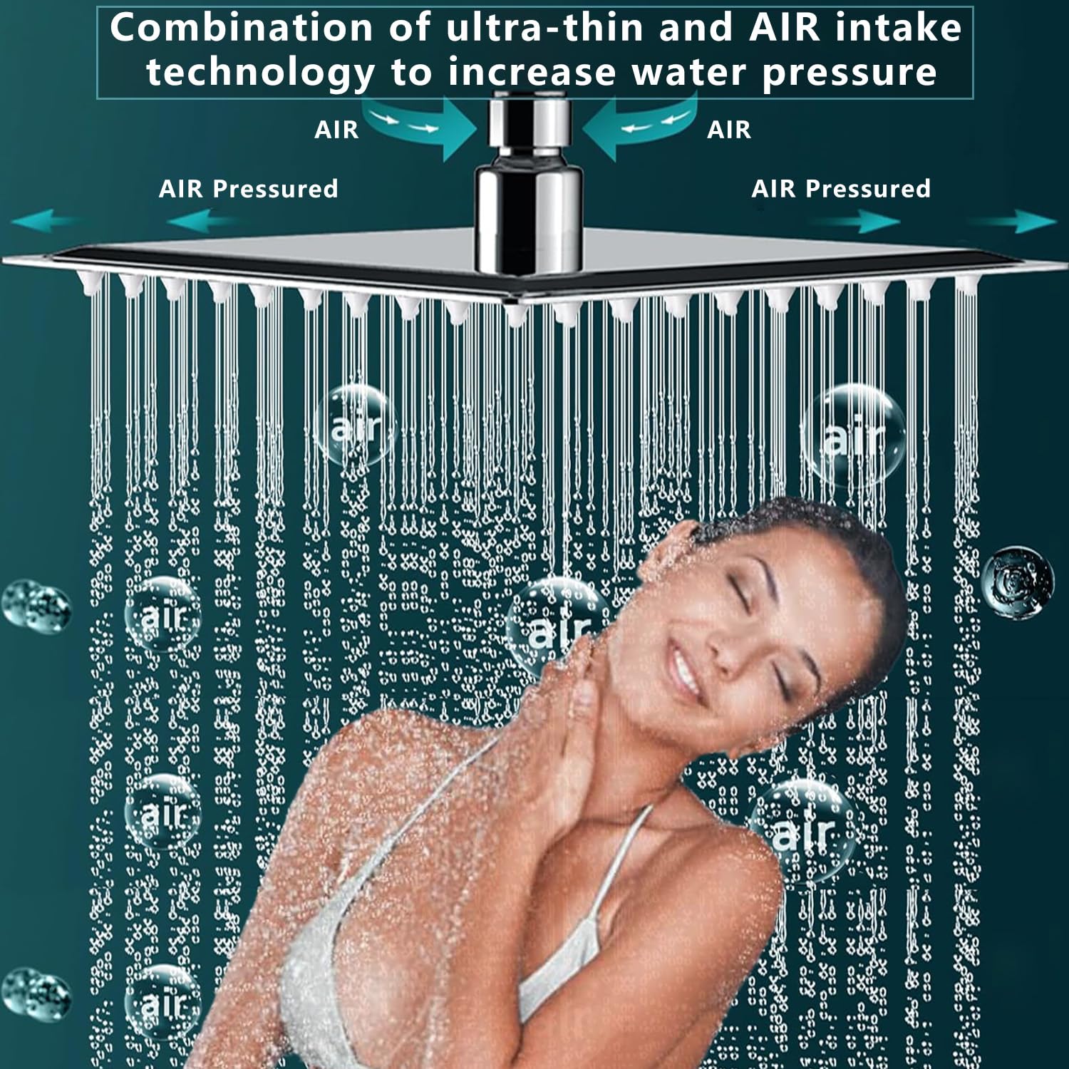 Soffione doccia a pioggia extra large, 40 x 30 cm, rettangolare, in acciaio inox, ad alto flusso, copertura a cascata, finitura di lusso per il bagno (cromato)