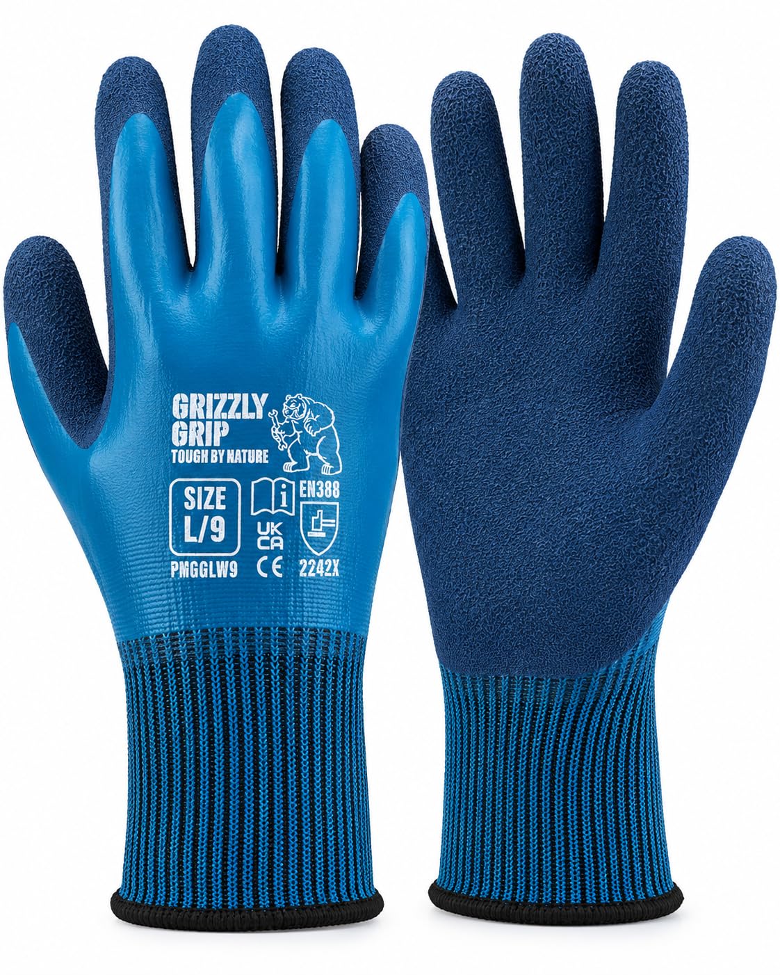 Auto Choice Grizzly Grip Waterproof Work Gloves – Double Coated Nitrile Gloves with Textured Grip – Waterproof Thermal Grip Gloves for Construction, Gardening & Warehouse (24, Large | Size-9)