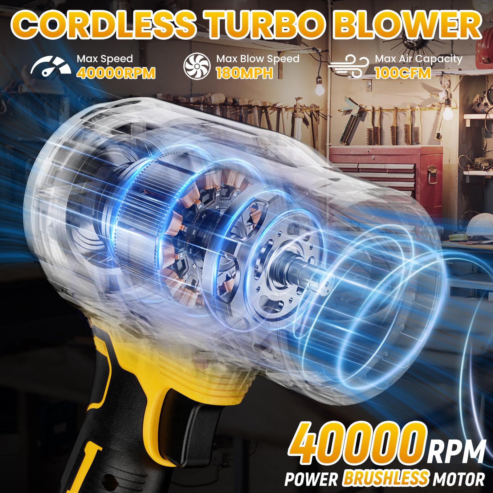 Soffiatore elettrico senza fili per DeWalt 20 V max batteria, motore brushless ad alta velocità, ventilatore a getto portatile per pulizia patio, cura del prato, soffiaggio foglie e polvere (senza