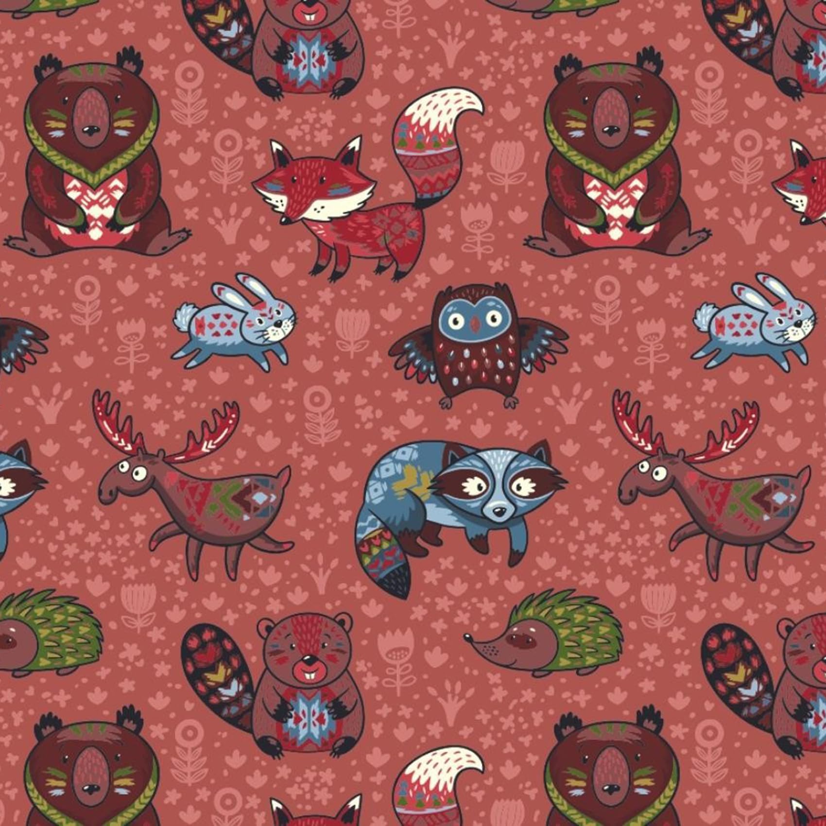 VmG-Store 1 m Cotton Fabric for Sewing 100% Cotton Sewing Fabric, No Sold by the Metre, Children's Fabric (Forest Animals Bb018)