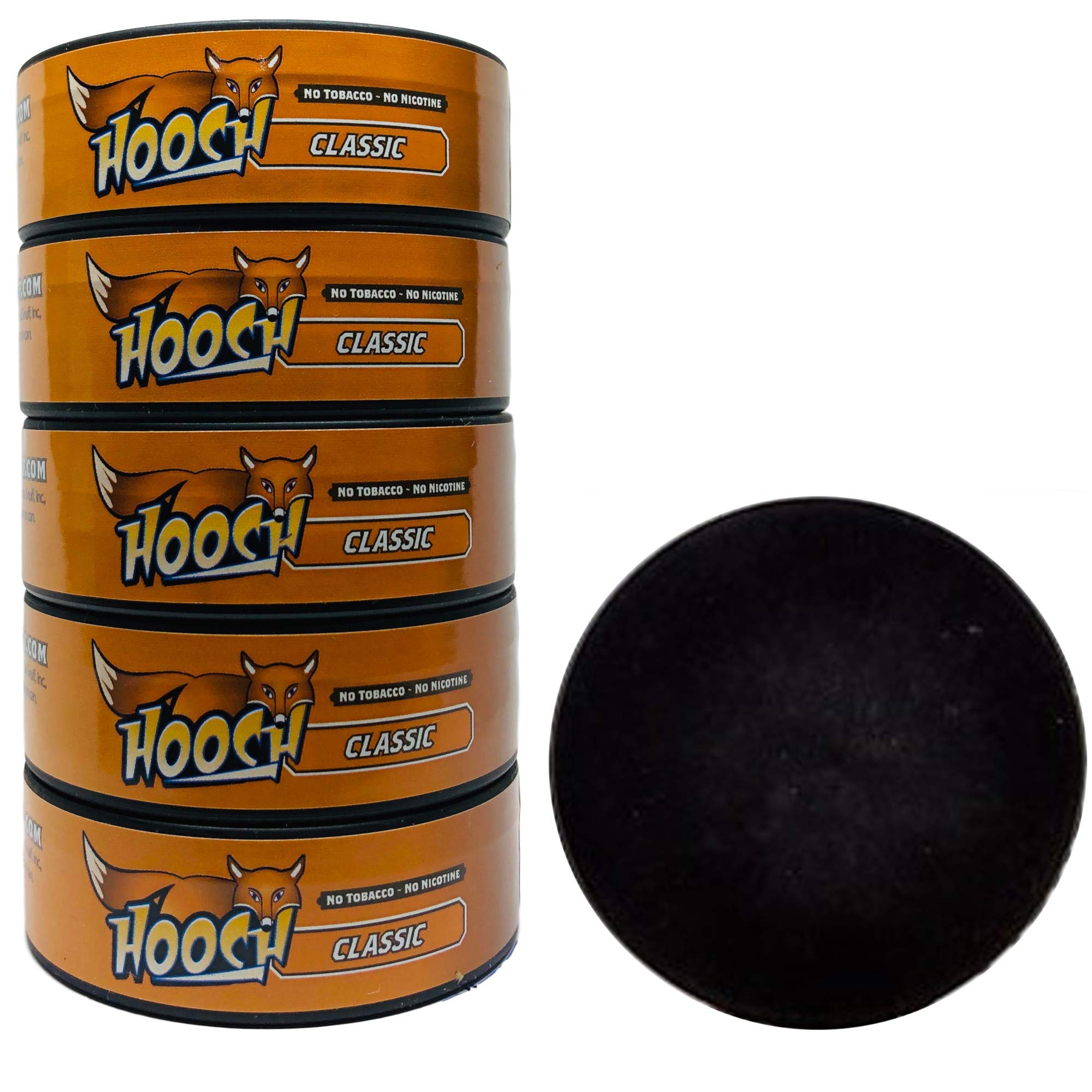 Hooch Snuff - Non-Tobacco Nicotine Free Chew - Classic - 5 Cans (Fine Cut) - Includes Free DC Skin Can Cover