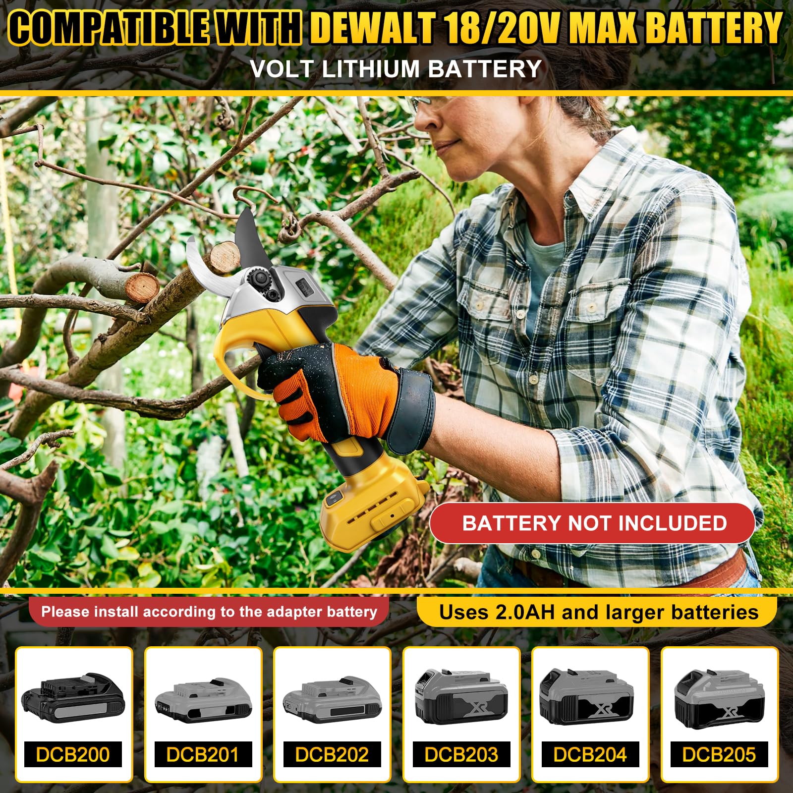 Forbici Elettriche da Potatura a Batteria 45 mm con Asta Telescopica da 2 Metri Compatibile con Dewalt 20v 18 V (senza batterie), Cesoie Elettriche da Potatura, Cesoie a batteria, Forbici da Potatura