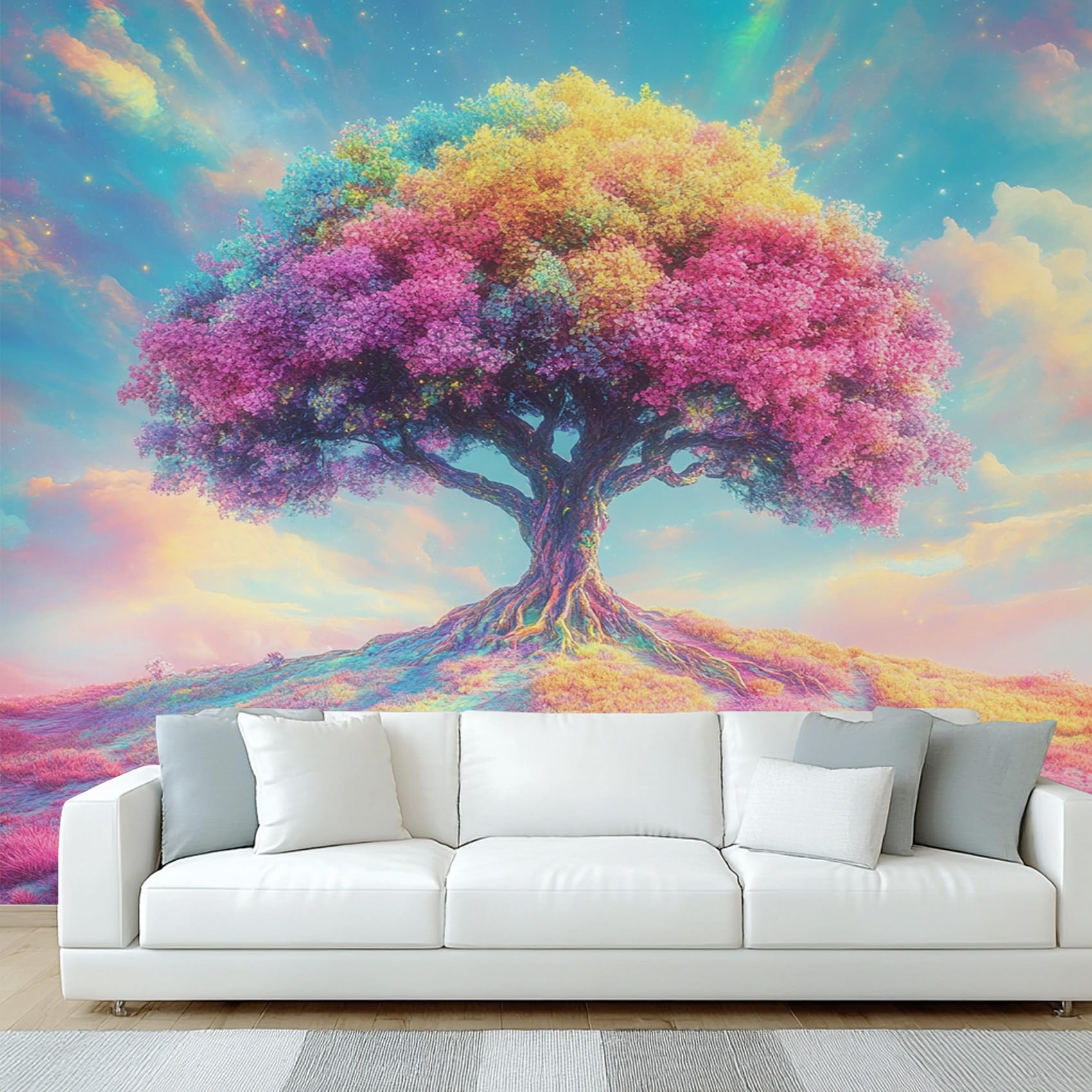 Tree of Life Wallpaper, Fantasy Art Colorful Wall Mural, Wallpaper for Bedroom Living Room, Home Decor, Photo Wall Paper, 274 x 254 cm