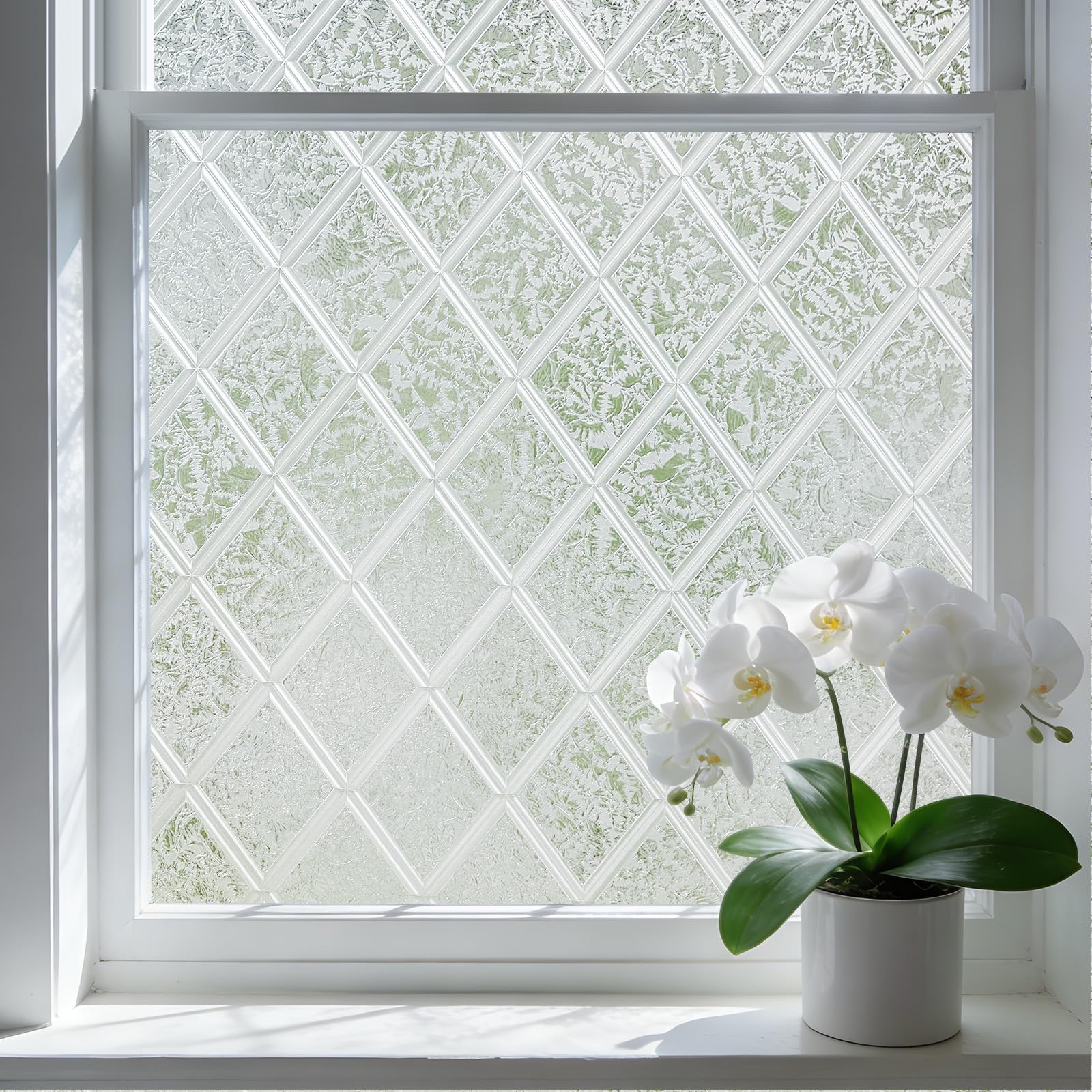 Lifetree Frosted Window Film Privacy, Static Cling Decorative Film for Glass Windows, UV Protection Anti Glare, Ice Flower Pattern No Glue Removable for Home Kitchen Bathroom, 44.5 x 200cm
