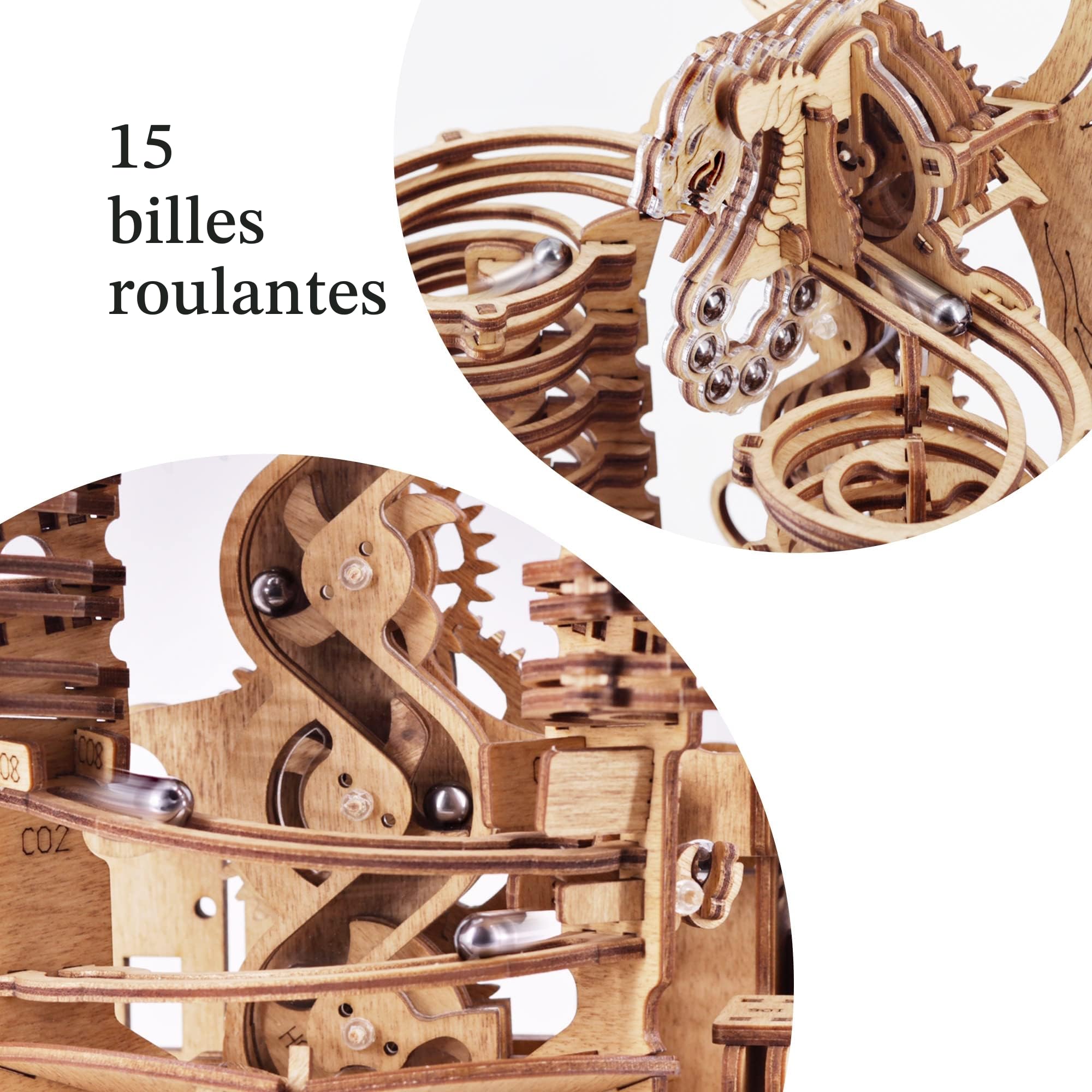 iDventure Piste de Billes Dragon, Kit Puzzle 3D en Bois pour Adultes | Kit de construction adulte, Puzzle bois 3D, 260 pièces et 15 billes, Montage sans colle, Labyrinthe à billes, Cadeau homme