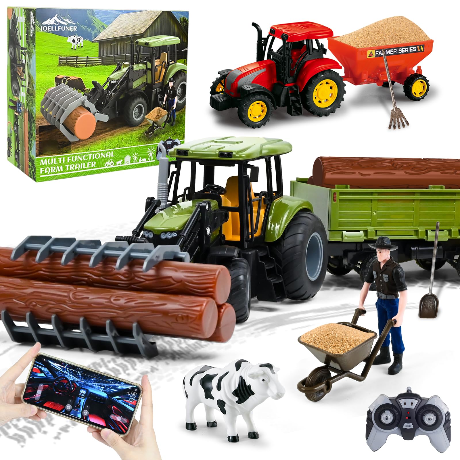 Tracteur RC 3-en-1 – Moissonneuse, Planteuse, Remorque – Avec Eau, Lumière, Son – Ulikey – Dès 4 Ans