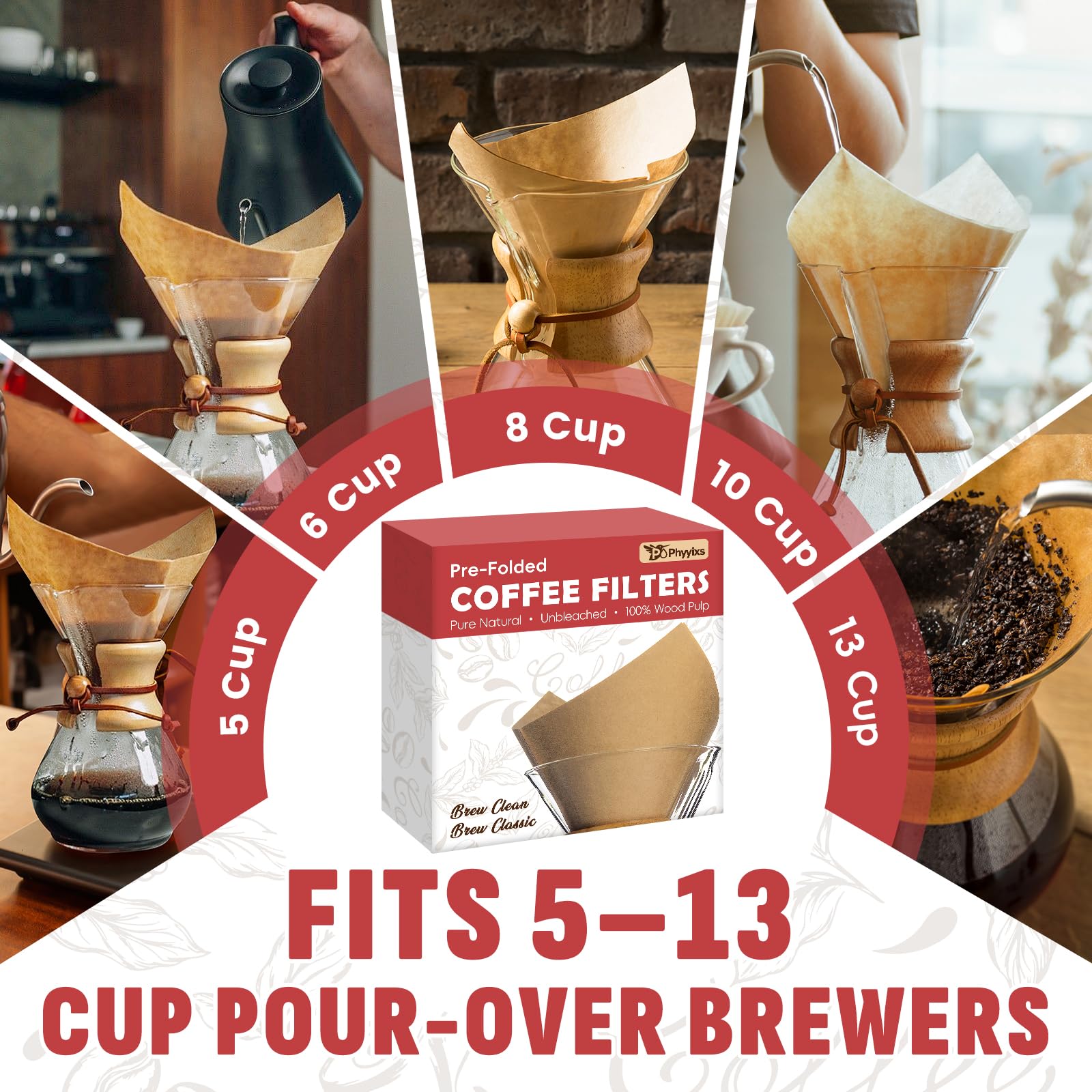 Filtros de café cónicos preplegados sin blanquear – Papel grueso importado de Canadá de alta calidad, compatible con cafeteras CHEMEX (240)