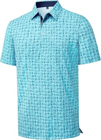 Mens Polo Shirts Dry Fit Breathable Printed Golf Shirt Summer
