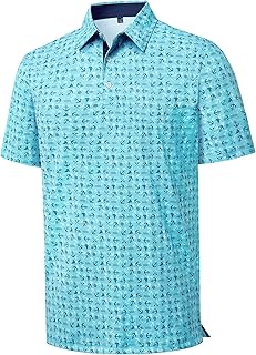 Mens Polo Shirts Short Sleeve Printed Golf Shirt Moisture Wicking Dry Fit Collared Business Casual Tennis