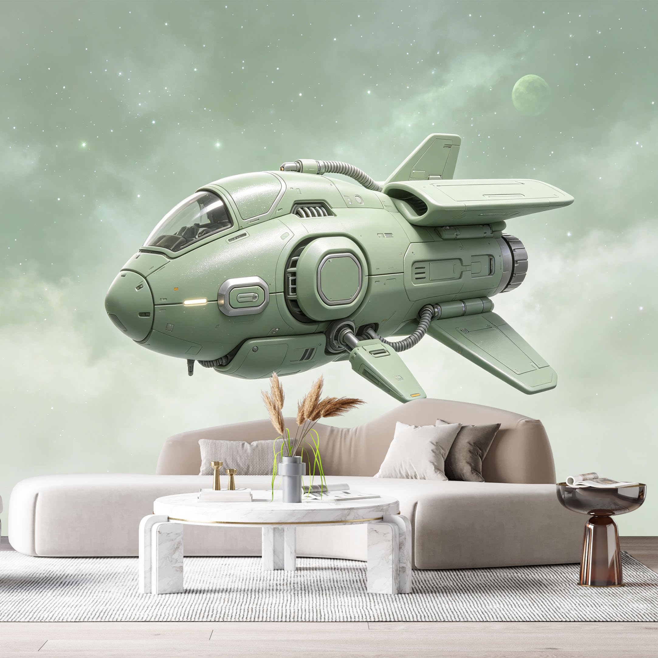 Custom Size Wall Mural Futuristic Spaceship SciFi Aircraft Minimalist 3D Spaceflight Design SelfAdhesive Art Prints Removable Large Wallpaper Esports Room Game Room Tenant Room Studio