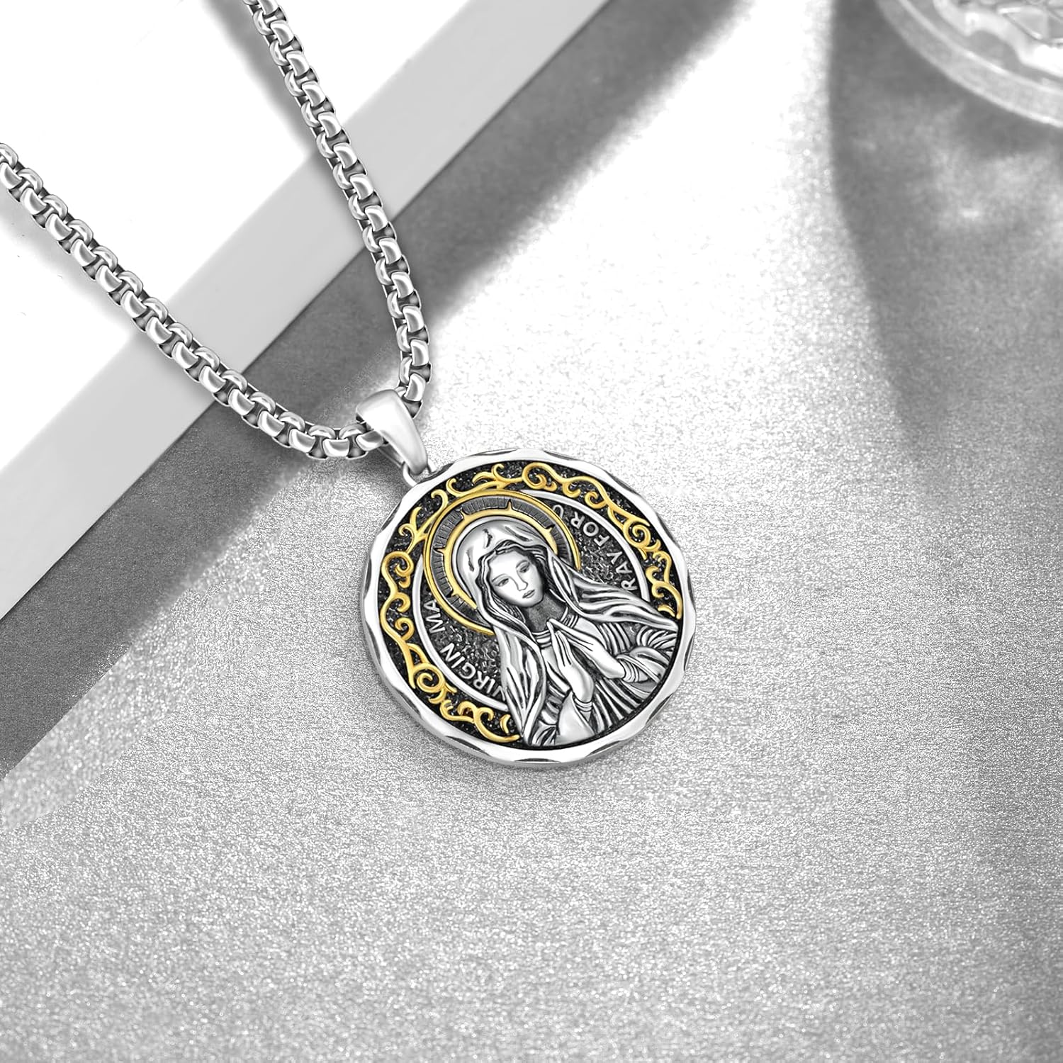 Virgin Mary Necklace 925 Sterling Silver Mother Mary Necklace Religious Protector Pendant Virgin Mary Jewelry Gifts for Men Women - Image 3