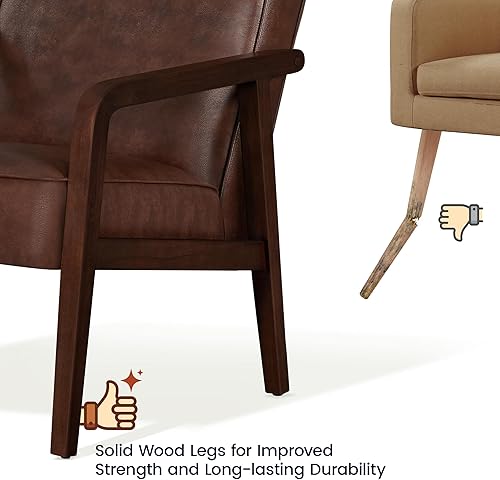 Miniatura 15 de Topeakmart Silla decorativa de piel sintética, sillón moderno y de mediados de siglo con patas de madera y acolchado suave para sala de estar,