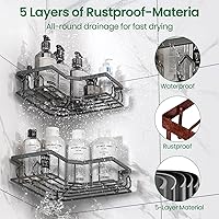 Vista 4 de Adhesive Shower Caddy, 2 Pack Corner Bath Organizer, Rustproof Stainless Steel Shower Shelves with Large Capacity, No Drilling Shelves for Bathroom