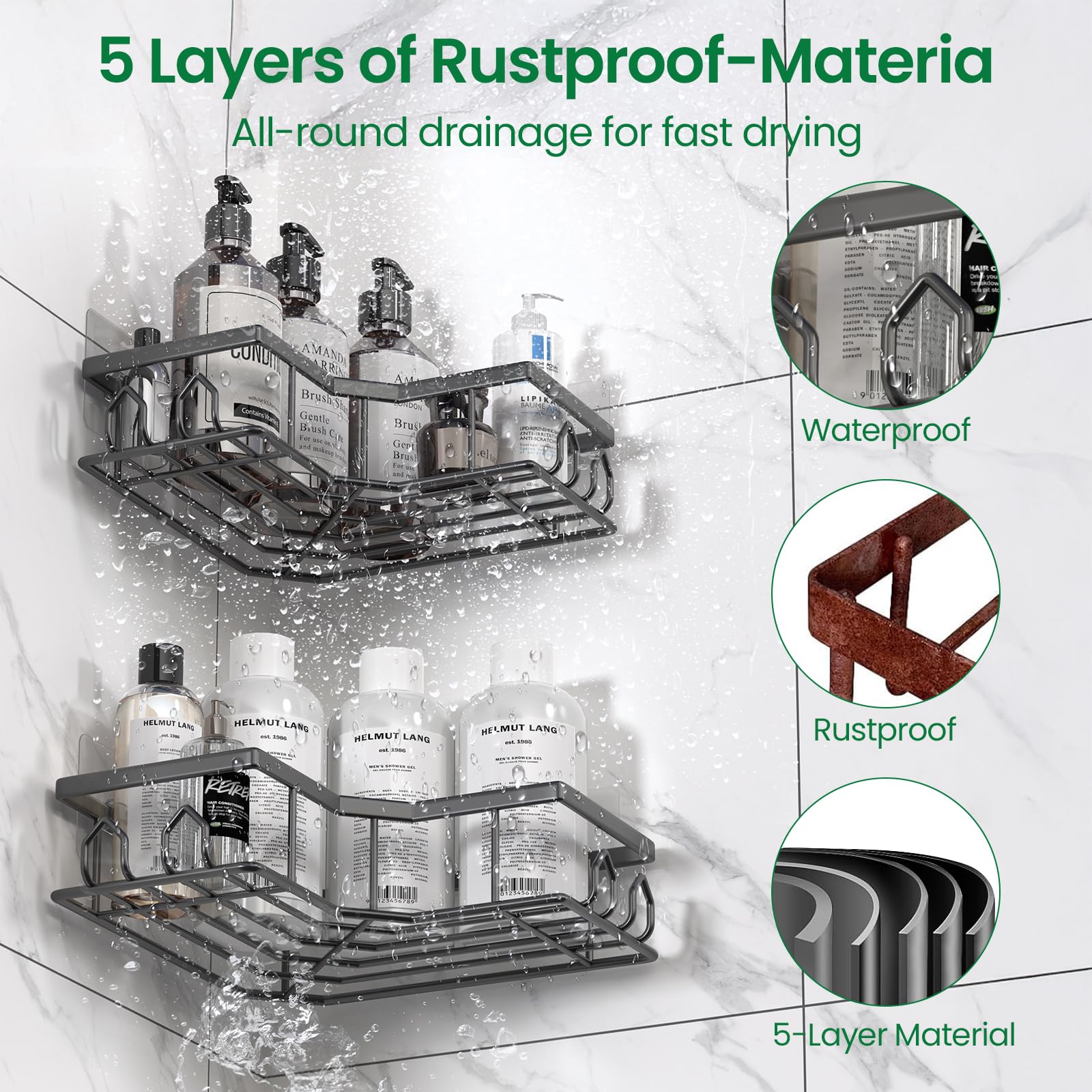 QHMCHLDZ Lot De 6 étagères De Douche Adhésives D'angle En Acier