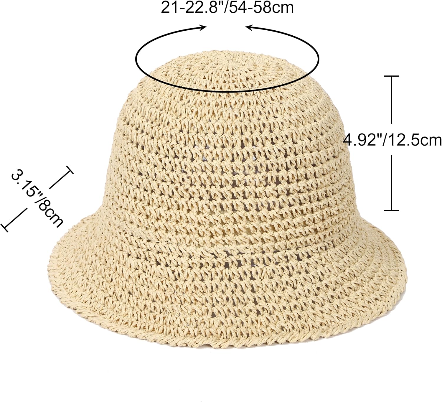 Womens Sun Hat Handmade Straw Bucket UV Protection Wide Brim Packable Travel Summer Cap for Beach UPF 50+ - Image 3