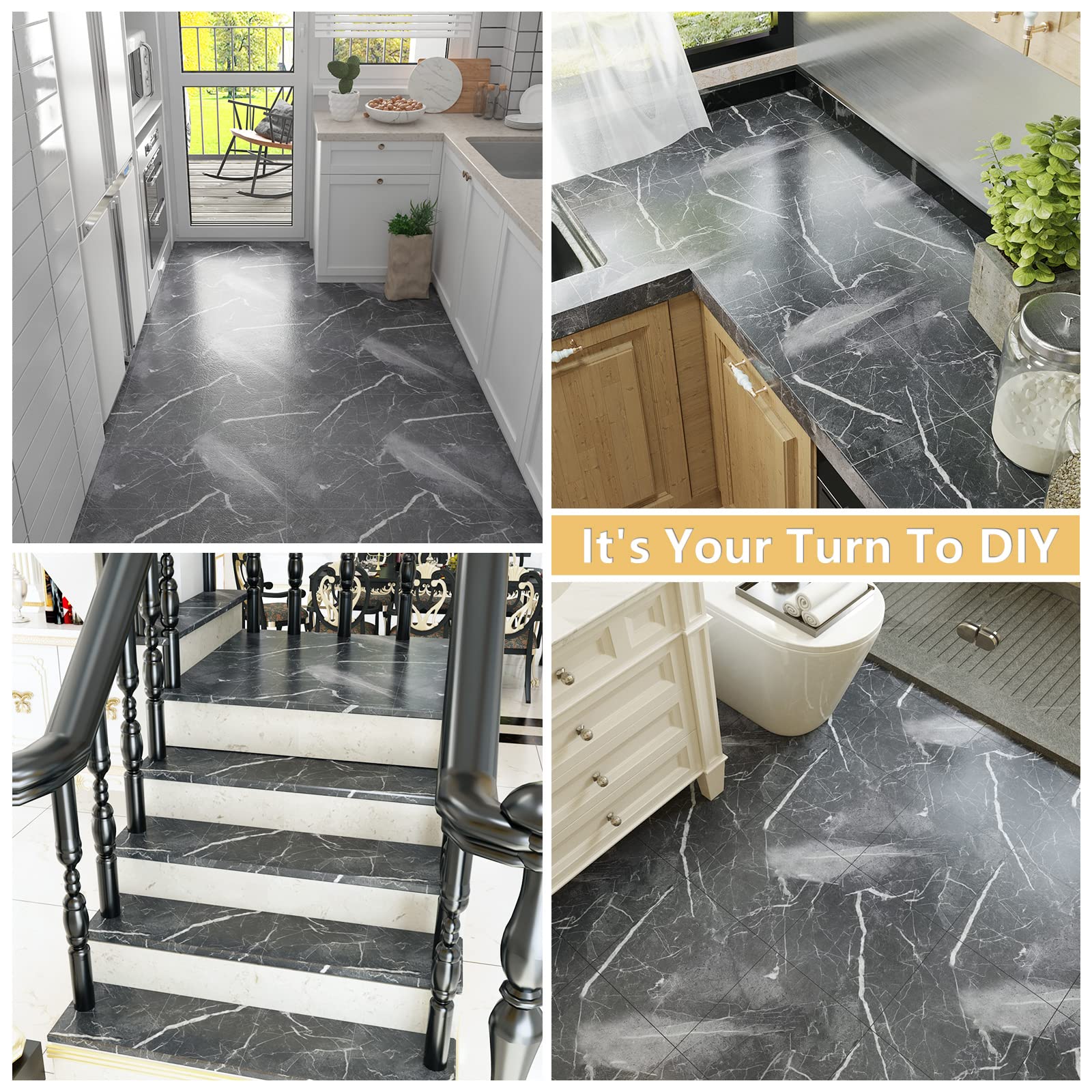 VEELIKE Vinyl Fliesen Marmor Grau Vinylboden Selbstklebend PVC Bodenbelag Küche Fliesenaufkleber Boden Badezimmer Bodenfliesen Aufkleber Klebefolie Fliesenoptik Klebefliesen 1.5mm 30cm×30cm 12 Stück