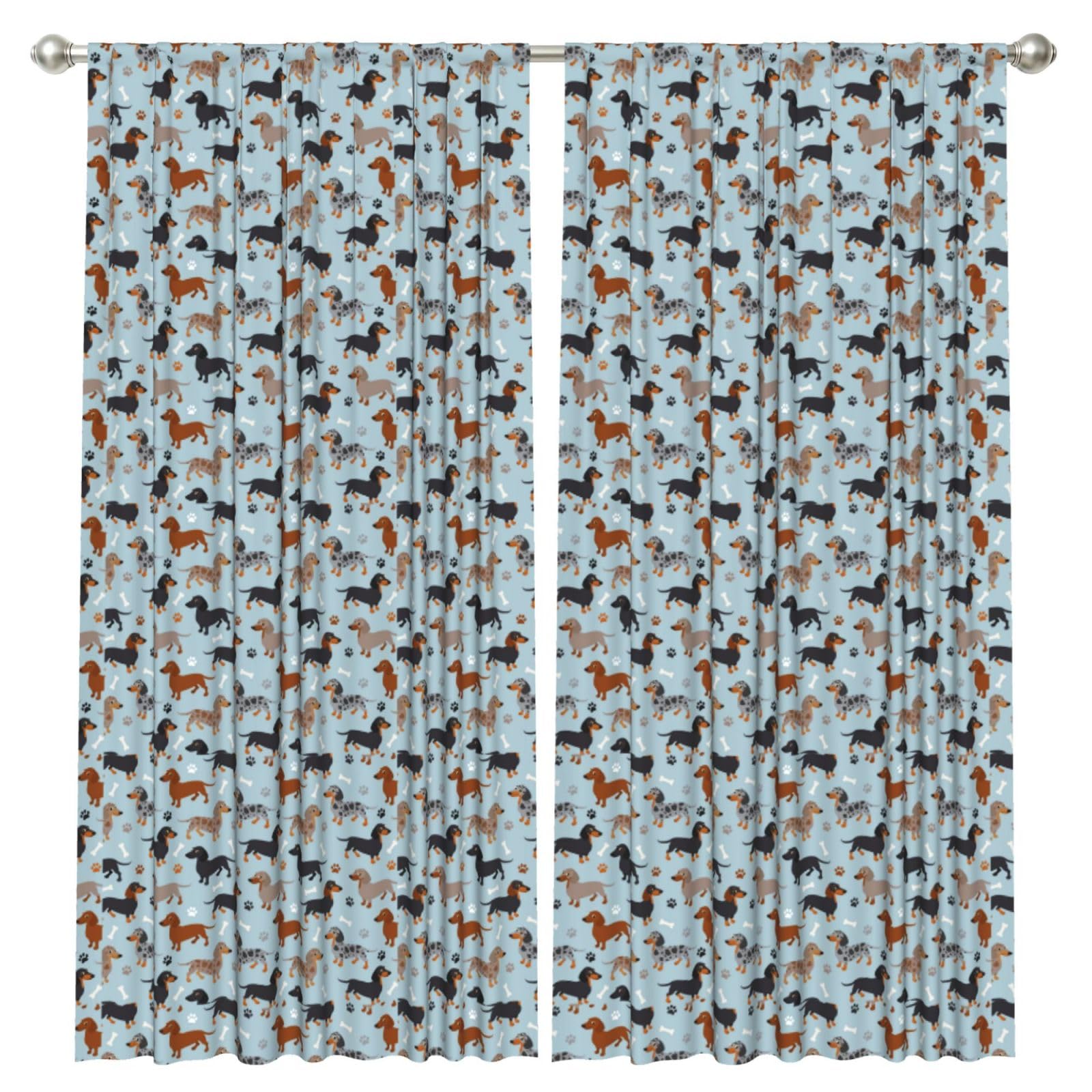 InOmak Dachshund Paws And Bones Blue, 2 Panels Window Curtains 52 x 84 Inch Blackout Curtains for Living Room Bedroom