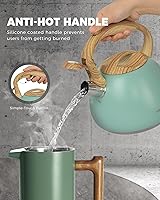 Vista 2 de POLIVIAR Hervidor de té, 2.7 cuartos de galón con acabado azul y mango de madera con silbato fuerte, tetera de acero inoxidable de grado