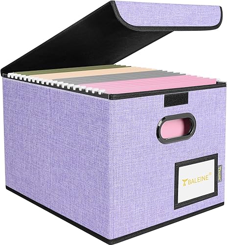 Miniatura 30 de BALEINE - Caja organizadora de archivos con tapa, organizador de carpetas plegable con riel de plástico, caja para carpetas colgantes para Gris